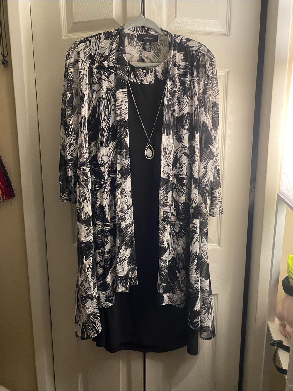 Coldwater Creek Black Dress with Black & White Brushstroke Duster